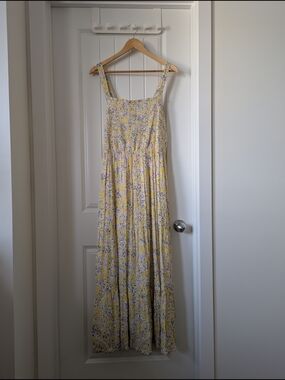 Floral Tiered Maxi Dress With Smocked Bodice Yellow Size XL